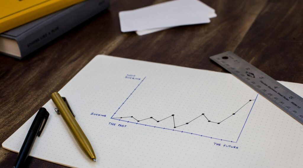 Pen on a printed chart of business figures