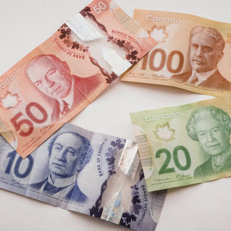 Canadian ten, twenty, fifty and hundred dollar bills